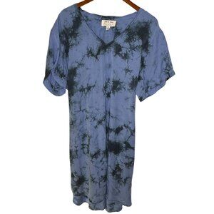 Cloth & Stone Anthropologie Liv Blue Tie-Dye Mini Dress Tie Waist 3X V neck